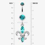 Detail View 1 of Classic Fleur de Lis Belly Ring-Teal