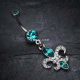 Detail View 2 of Classic Fleur de Lis Belly Ring-Teal