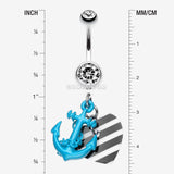 Detail View 1 of Vibrant Anchor Nautical Heart Belly Ring-Blue