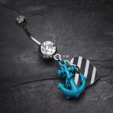 Detail View 2 of Vibrant Anchor Nautical Heart Belly Ring-Blue