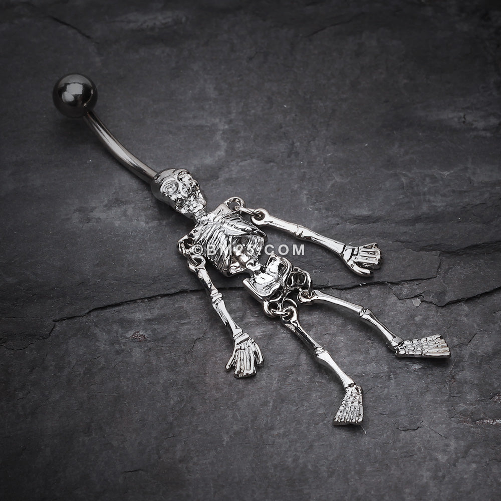 Detail View 2 of Skeleton Dance Belly Ring-Steel