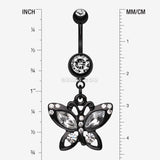 Detail View 1 of Blackline Butterfly Sparkle Belly Ring-Clear Gem