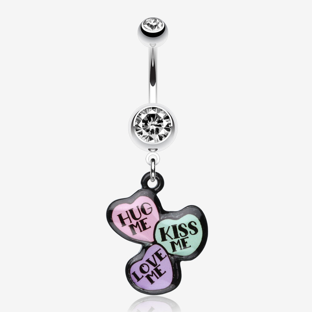 Triple Heart Statement Belly Ring-Clear Gem