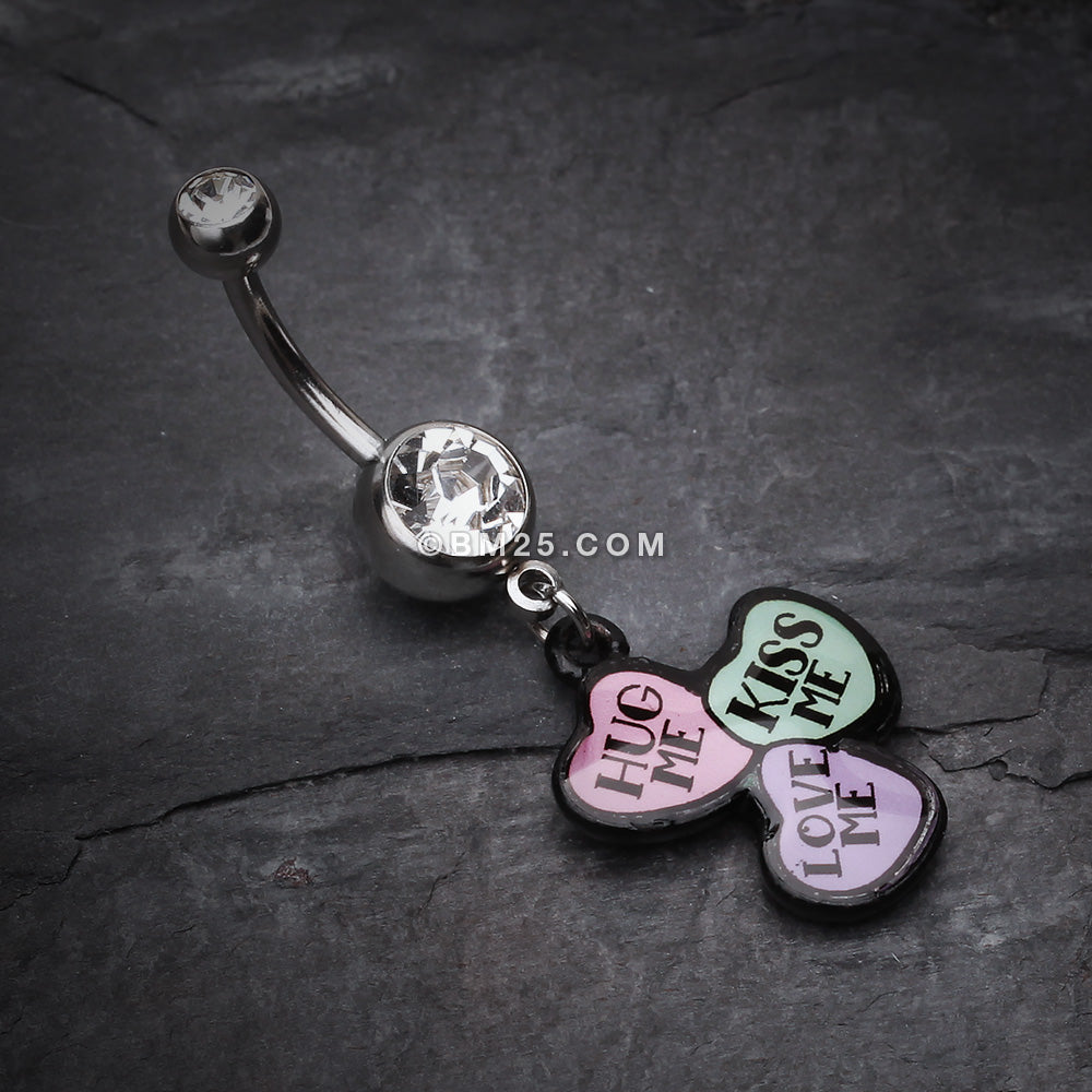 Detail View 2 of Triple Heart Statement Belly Ring-Clear Gem