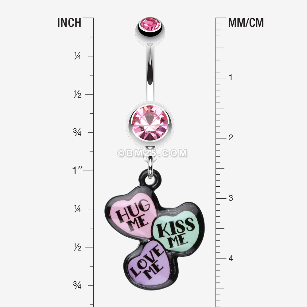 Detail View 1 of Triple Heart Statement Belly Ring-Pink