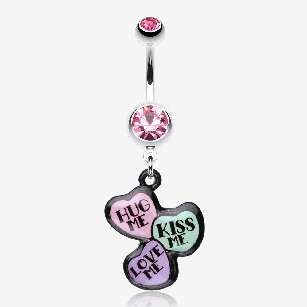 Triple Heart Statement Belly Ring-Pink