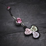 Detail View 2 of Triple Heart Statement Belly Ring-Pink