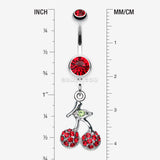 Detail View 1 of Shimmering Cherry Dangle Belly Ring-Red