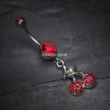 Detail View 2 of Shimmering Cherry Dangle Belly Ring-Red