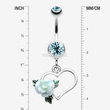 Detail View 1 of Glittering Sweet Heart with Rose Belly Button Ring-Aqua