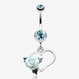 Glittering Sweet Heart with Rose Belly Button Ring-Aqua