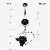 Detail View 1 of Glittering Sweet Heart with Rose Belly Button Ring-Black