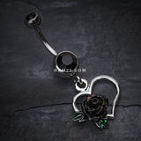 Detail View 2 of Glittering Sweet Heart with Rose Belly Button Ring-Black