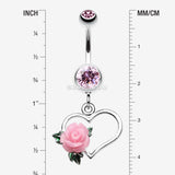 Detail View 1 of Glittering Sweet Heart with Rose Belly Button Ring-Light Pink