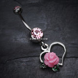 Detail View 2 of Glittering Sweet Heart with Rose Belly Button Ring-Light Pink
