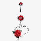 Glittering Sweet Heart with Rose Belly Button Ring