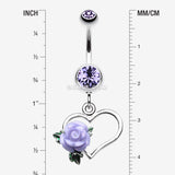 Detail View 1 of Glittering Sweet Heart with Rose Belly Button Ring-Tanzanite