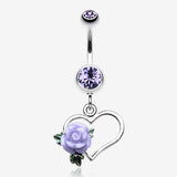 Glittering Sweet Heart with Rose Belly Button Ring-Tanzanite