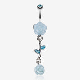 Shimmering Rose Vine Belly Ring-Aqua