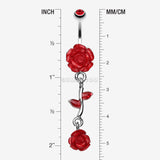 Detail View 1 of Shimmering Rose Vine Belly Ring-Red