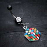 Detail View 2 of Retro Rubix Cube Belly Button Ring-Black