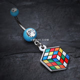 Detail View 2 of Retro Rubix Cube Belly Button Ring-Light Blue