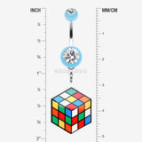 Detail View 1 of Retro Rubix Cube Belly Button Ring-Light Blue