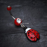 Detail View 2 of Precious Ladybug Belly Button Ring-Red