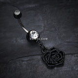 Detail View 2 of Immortal Rose Belly Button Ring-Black
