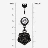 Detail View 1 of Immortal Rose Belly Button Ring-Black