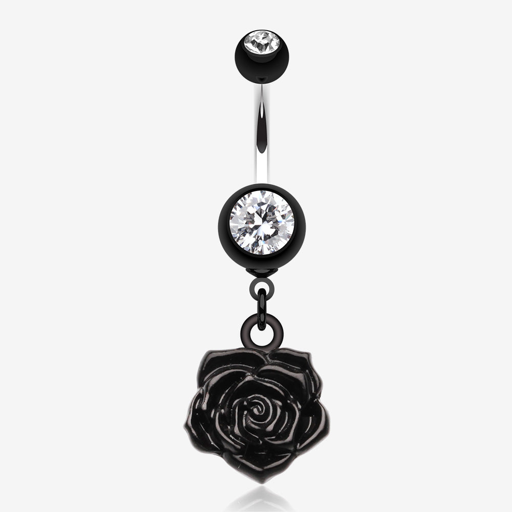 Immortal Rose Belly Button Ring-Black