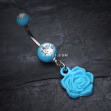 Detail View 2 of Immortal Rose Belly Button Ring-Light Blue