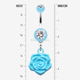Detail View 1 of Immortal Rose Belly Button Ring-Light Blue