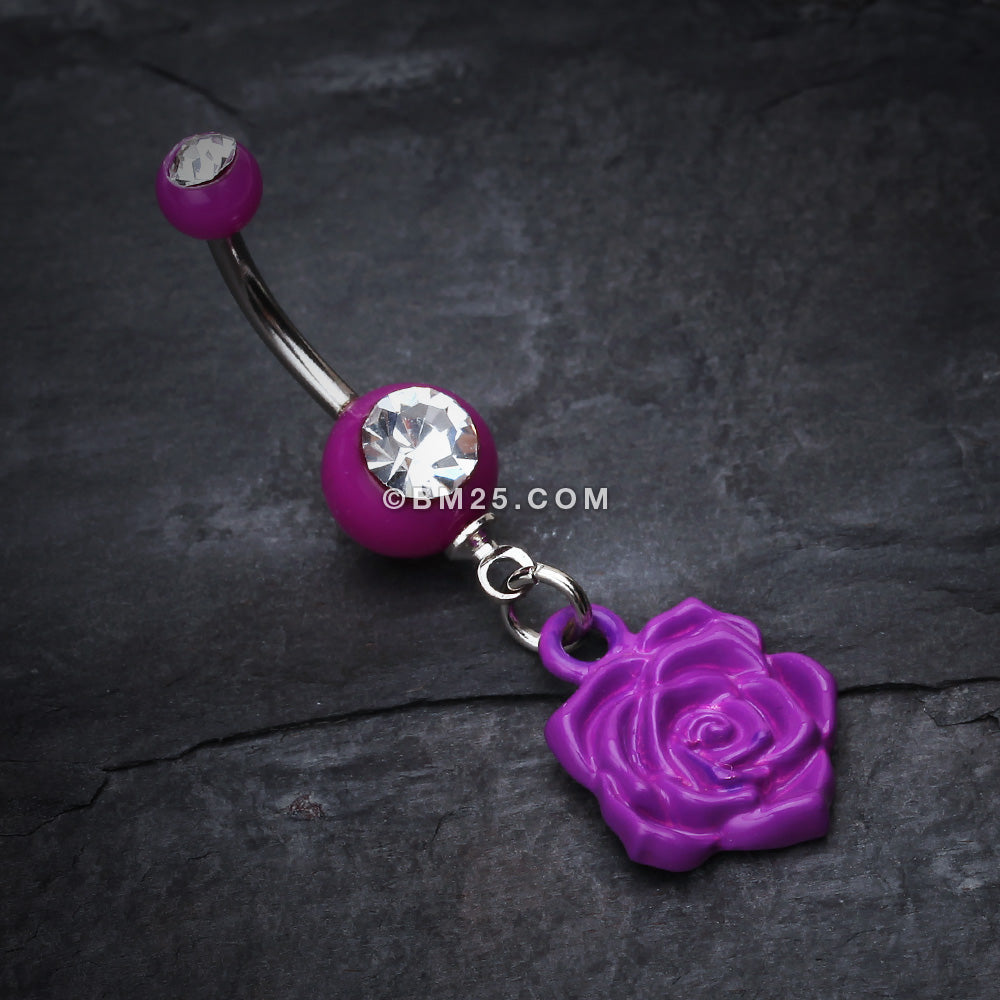 Detail View 2 of Immortal Rose Belly Button Ring-Purple