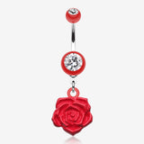 Immortal Rose Belly Button Ring-Red