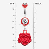 Detail View 1 of Immortal Rose Belly Button Ring-Red