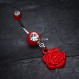 Detail View 2 of Immortal Rose Belly Button Ring-Red