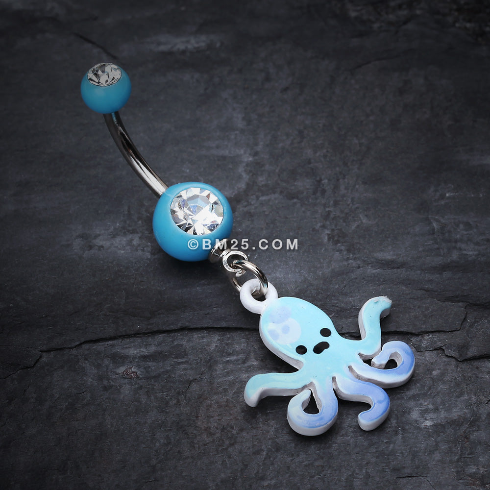 Detail View 2 of Super Sweet Octopus Belly Button Ring-Light Blue