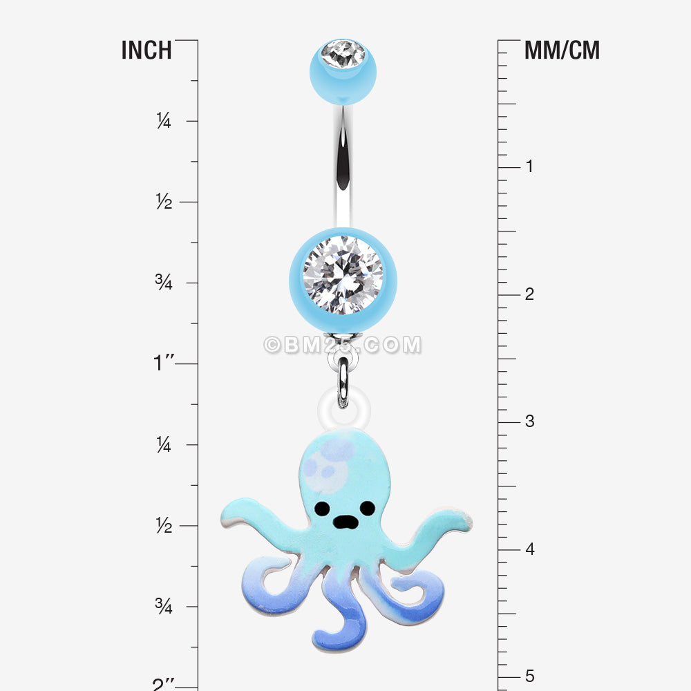 Detail View 1 of Super Sweet Octopus Belly Button Ring-Light Blue