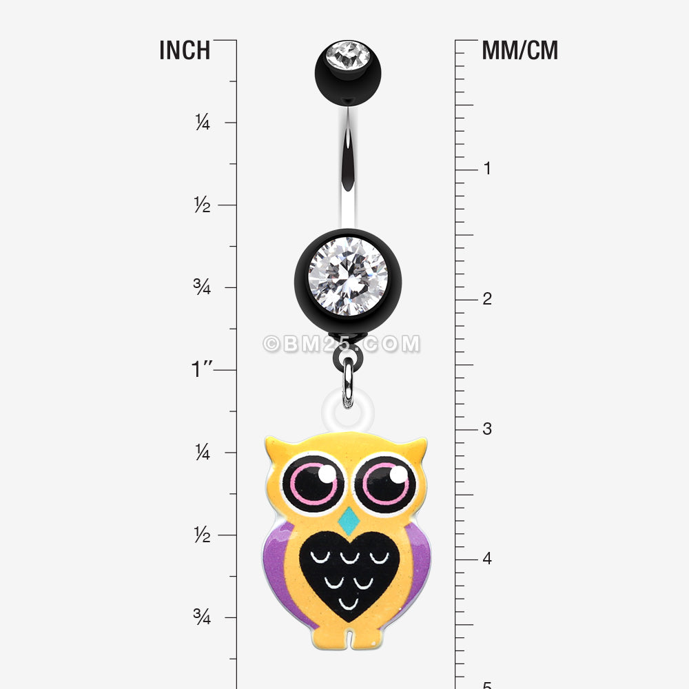 Detail View 1 of Owl Love Belly Button Ring-Black