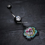 Detail View 2 of Sugar Skull Rose Belly Button Ring-Black