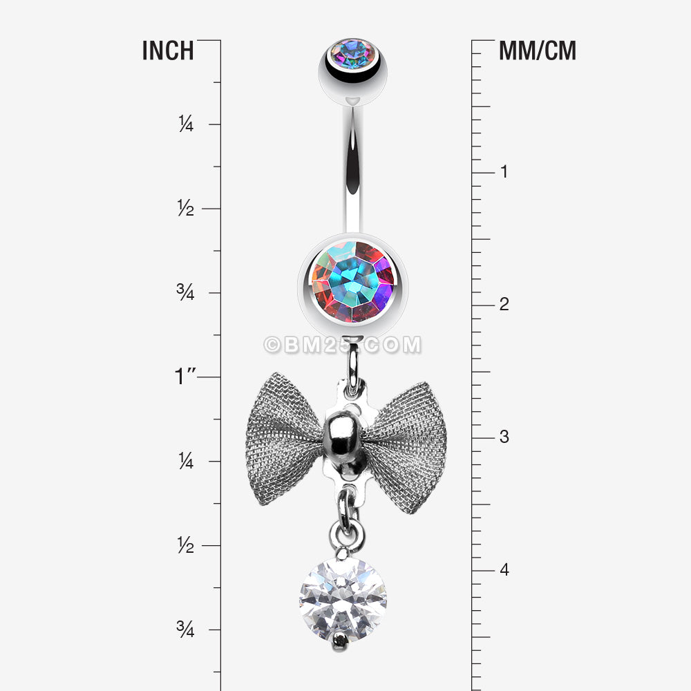 Detail View 1 of Dainty Bow Gem Sparkle Belly Ring-Aurora Borealis