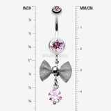 Detail View 1 of Dainty Bow Gem Sparkle Belly Ring-Light Pink