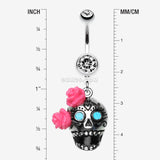Detail View 1 of Bright Sugar Skull Rose Belly Ring-Clear Gem