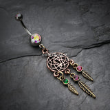 Detail View 2 of Majestic Elegance Dream Catcher Belly Ring-Aurora Borealis