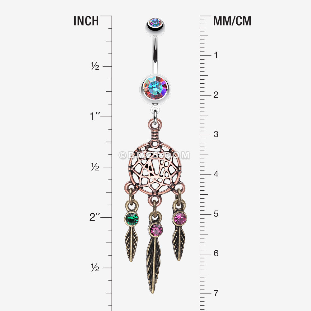 Detail View 1 of Majestic Elegance Dream Catcher Belly Ring-Aurora Borealis