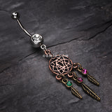 Detail View 2 of Majestic Elegance Dream Catcher Belly Ring-Clear Gem
