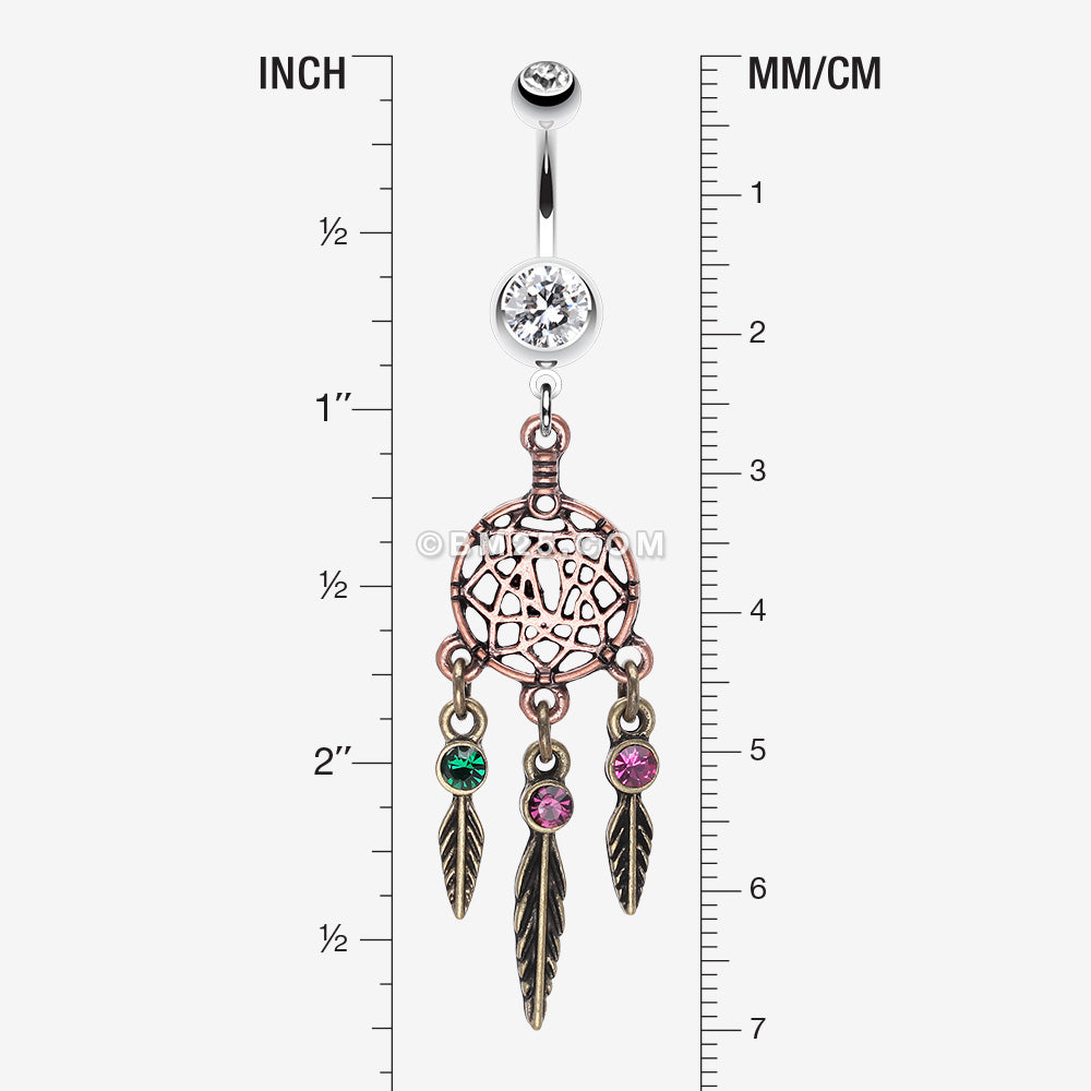 Detail View 1 of Majestic Elegance Dream Catcher Belly Ring-Clear Gem