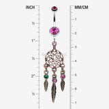 Detail View 1 of Majestic Elegance Dream Catcher Belly Ring-Fuchsia