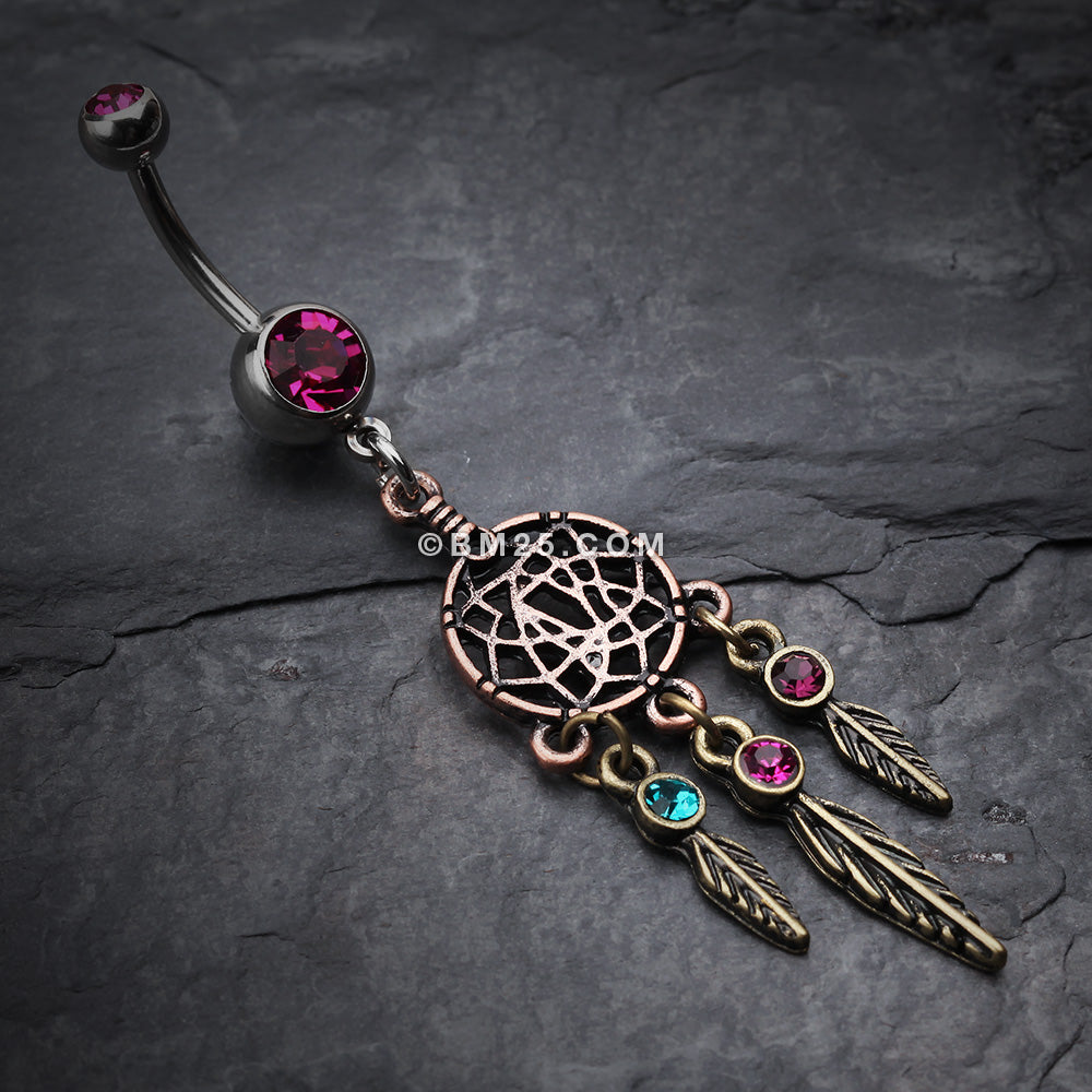 Detail View 2 of Majestic Elegance Dream Catcher Belly Ring-Fuchsia